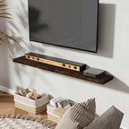 55" Floating Shelves for Wall, Rustic Elm Wood Floating Shelf for Home Decor, Wall-Mounted Display Shelves with Heavy-Duty Bracket, Long Floating Shelf for Bathroom, Kitchen, Living Room, Walnut Color