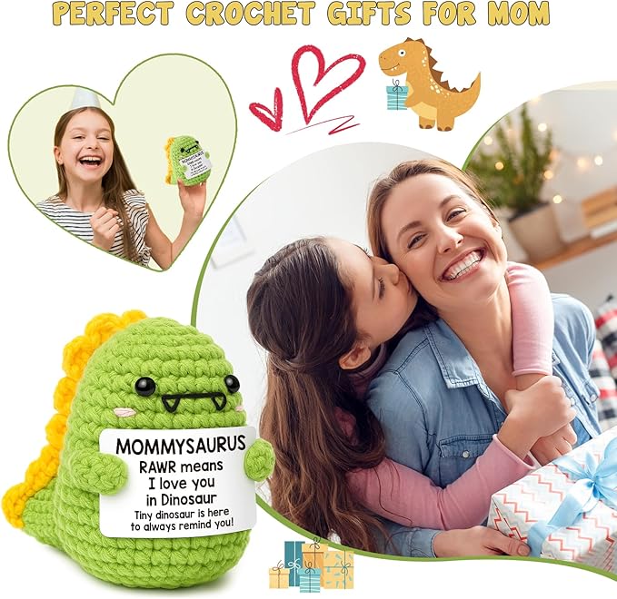 Mini Gifts for Mom Christmas I Love You Mommy Gift Handmade Crochet Dinosaur Mom Gifts for Christmas Birthday Gift for Mama Mother- in- Law New Bonus Step Moms Mother from Daughter Son Husband