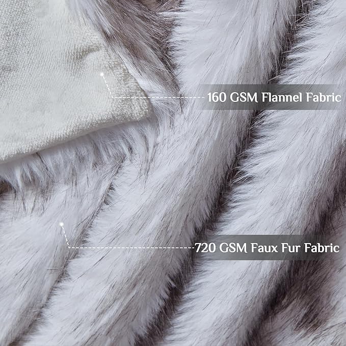 Fluffy Faux Fur Throw Blanket – Super Soft Warm Thick Plush Blanket for Bed, Couch & Office, Cozy Fuzzy Throw with Flannel Backing,50"x60", White