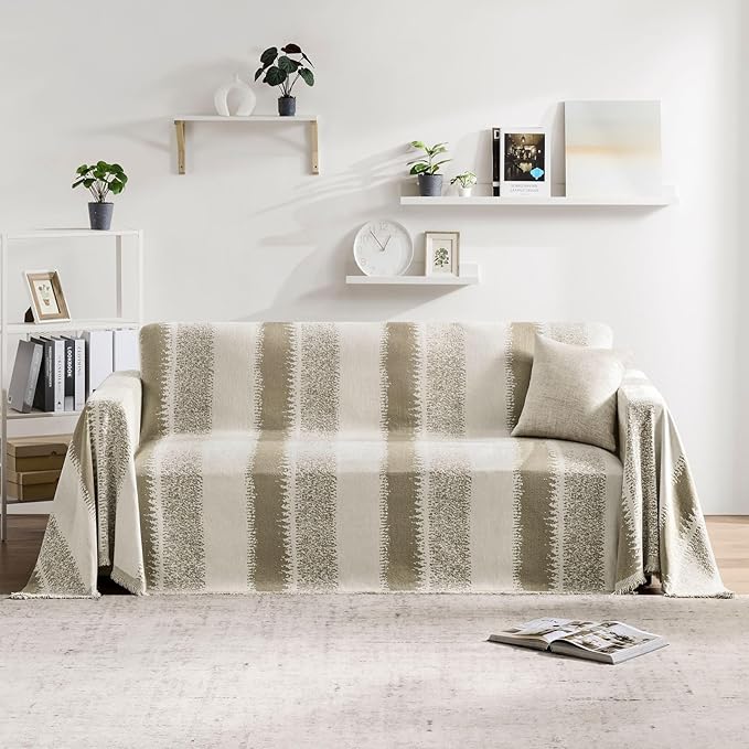 Couch Cover Boho for Dogs Washable Mocha Couch Covers for 2 Cushion Couch, Chenille Sectional Couch Covers L Shape Sofa Cover, Furniture Protector for Kids, Pets, Mocha 91" X118"