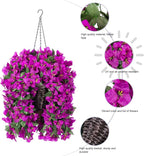Artificial Bougainvillea Faux Flowers Plants Baskets for Outdoor Outside Summer Decoration, 3 PCS Fake Silk Long Hanging Vines UV Resistant Realistic for Front Door Porch Patio Balcony, Purple