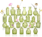 Embossed Bud Vases Set of 24, Vintage Flower Vase Green Glass Mini Vases for Centerpieces, Decorative Small Vase Bulk for Flowers, Wedding Table Decorations, Party, Baby Shower, Home Decor,