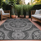 Medallion Outdoor Rug 6x9 Washable Outside Carpet for Indoor Patio Porch Waterproof Easy Cleaning Non Shedding Area Rugs Dark Gray 6 x 9