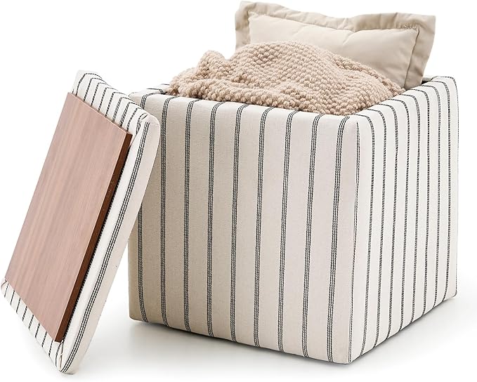 Wimarsbon 18inch Storage Ottoman with Detachable Tray, Mid Century Large Capacity Oversized Ottomans, Multifunctional Small Center End Tables, Suitable for Modern Home Styles (Square)