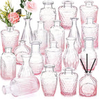 Inbagi Glass Vase, 20 Pcs Set of Small Vintage Flower Vases in Gradient Pink, Decorative Centerpieces for Home, Wedding Table, Christmas Decoration