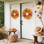 Fall Wreath for Front Door,24" Autumn Front Door Wreath Fall Decorations with Pumpkins Hydrangea Maple Leaves for Porch Window Farmhouse Halloween Thanksgiving Harvest Festival Home Decor