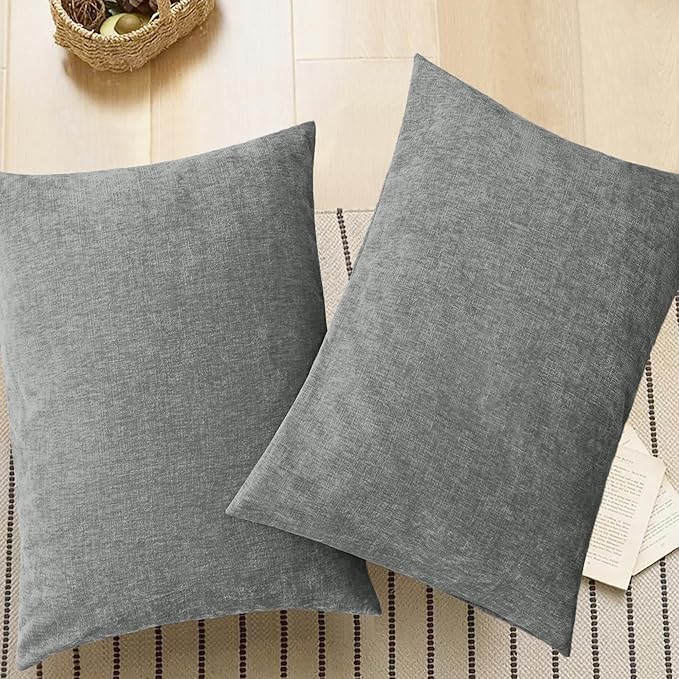 CaliTime Throw Pillow Covers Decorative 20 X 26 Inches Pack of 2 Cozy Chenille Standard Pillow Shams Cases for Couch Sofa Bed Living Room Home Medium Grey