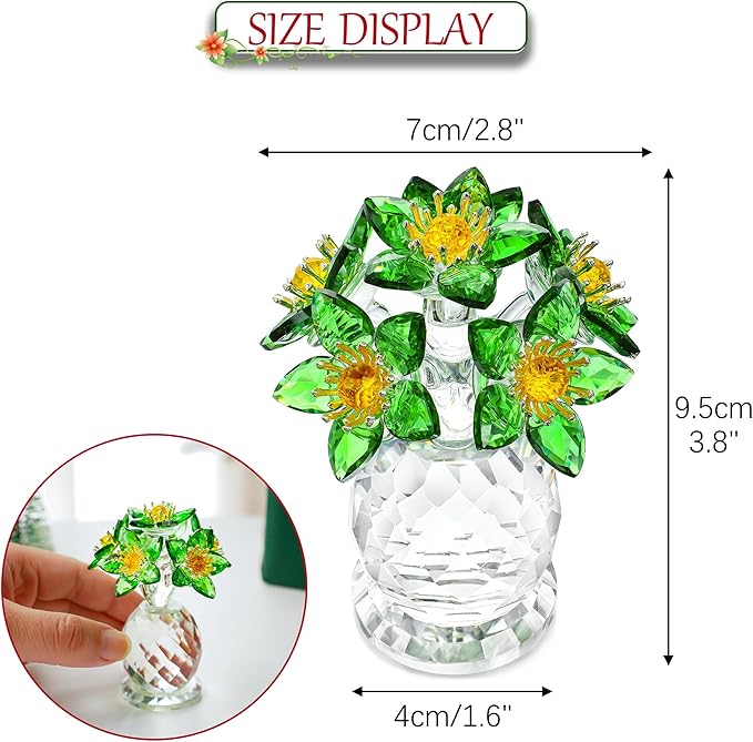 Handcrafted Green Crystal Flower Figurine Christmas Home Decor Elegant Tabletop Centerpiece for Office Desk Unique Gift for Women Mom Wife