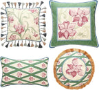 patdrea Designer Throw Pillow Covers Set of 4,French Elegant Green Linen with Iris Floral Collection Pattern Pillow Covers,Decorative Lumbar Square Round Pillowcases Cushion for Bed Living Room