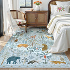 OJIA Animal Print Washable Area Rug 5x7, Soft Nursery Rugs for Living Room Ultra-Thin Non-Shedding Kids Bedroom Rug, Stain Resistant Throw Rug Large Carpet for Dining Room, Light Blue