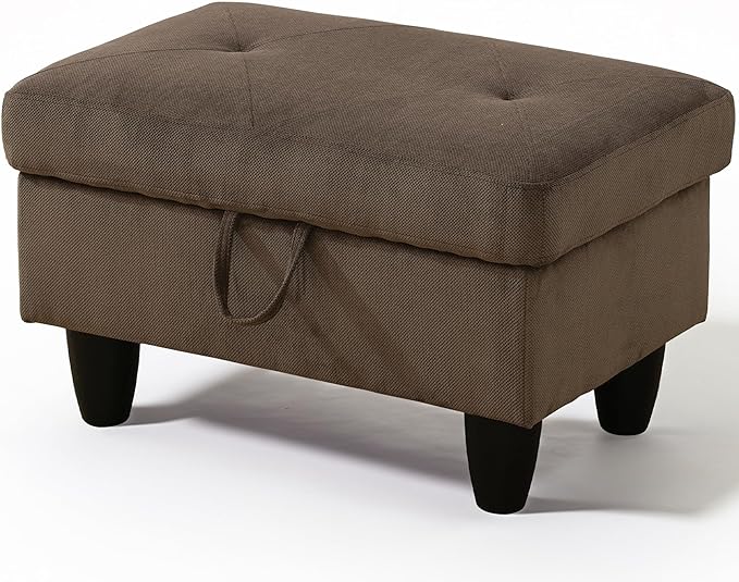 Ottoman Rectangular Storage Ottoman Bench, Flannel Footrest Stool Footstool with Lid for Living Room, Bedroom, Entryway, Dark Brown, 28.5"x19"x17.5"