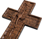 BGCOPPER Crucifix Wall Cross Handmade Wooden Cross with Hook, Christian Wall Art Jesus Wall Cross Gifts for Church Home Room Decor Christmas Cross - 20 Inch