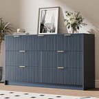 7 Drawer Dresser for Bedroom, Modern Fluted Dresser with Gold Metal Handles, Wide Chest of Drawers for Bedroom, Living Room, Entryway, Hallway, 55.9" L x 15.7" D x 31.4" H, Navy Blue