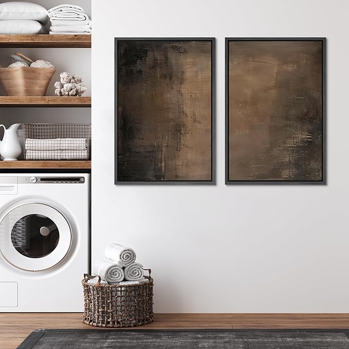 SIGNFORD Framed Canvas Print Wall Art Set Abstract Earthy Tones Modern Minimalist Abstract Shapes Illustration Modern Art Decorative Nordic Nature for Living Room, Bedroom, Office - 16"x24"x2 Black