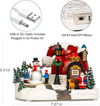 Christmas Village Lighted Musical Collectible Buildings - USB-Powered Santa's Hat House Scene with Snowman, Animated Holiday Figurines, LED Lights & Festive Music for Xmas Decor and Home Decorations