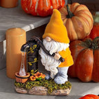 TERESA'S COLLECTIONS Fall Decor, Fall Gnomes Decor, Autumn Garden Gnomes Pumping Water with Solar Lights, Waterproof Resin Outdoor Fall Decor, Fall Gifts Outdoor/Indoor,9"