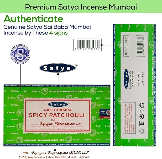 Satya Spicy Patchouli Incense Sticks 180 gm (15GM X 12 Pack) from Satya Sai Baba Nag Champa and Raajsee Incense Sticks Holder Bundle, Free from Chemicals,Natural Insenses
