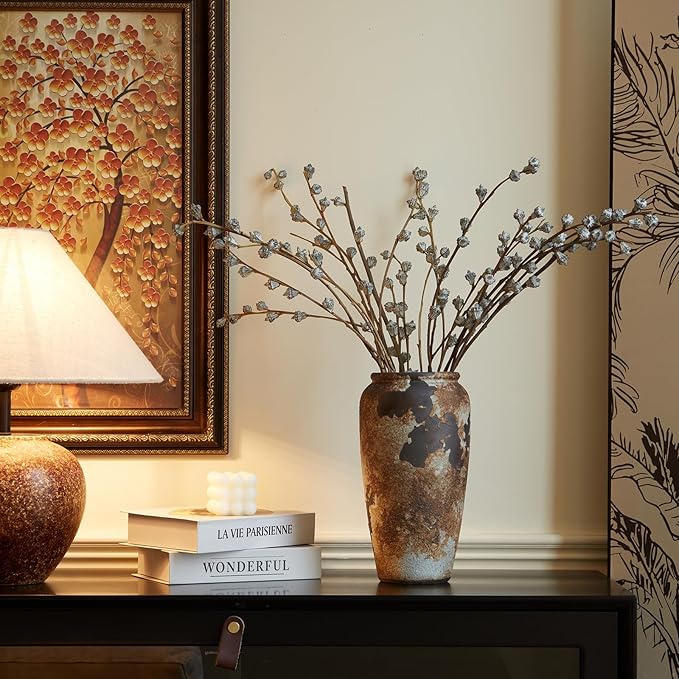 Smiletag Rustic Vase for Home Decor, Farmhouse Terracotta Vases, Stone Vases, Large Vases for Living Room Decor, Rustic Flower Vase Decoration for Living Room Tall Ceramic Vase