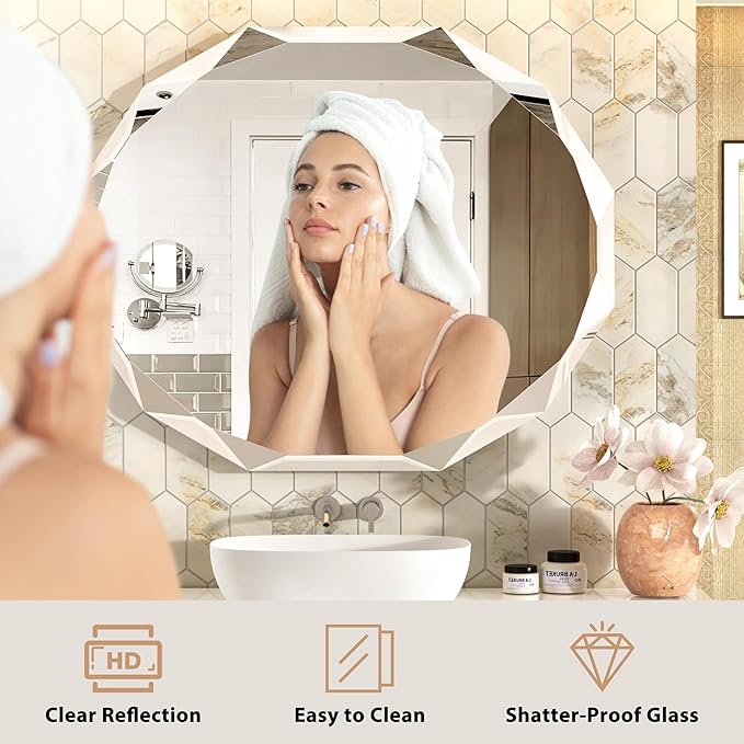 Bathroom Mirrors for Over Sink, Round Frameless Mirrors for Wall, 30x36 Inch Beveled Bathroom Mirror, Bathroom Vanity Circle Mirror for Bedroom Living Room Entryway Home Decor