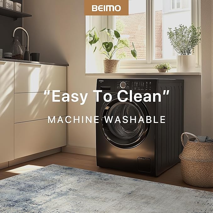 Area Rugs 3x5 Machine Washable Rug for Bedroom Living Room, Large Modern Abstract for Dining Room, Indoor Low Pile Carpet Soft Rugs with Non Slip Rubber Backing, Abstract Blue Gray