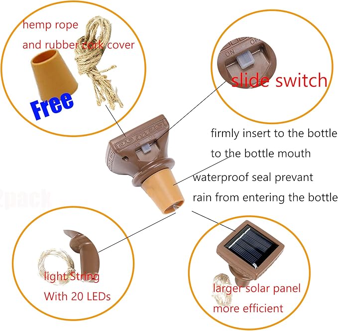 YJFWAL Upgraded 12 Pack Solar Wine Bottle Lights, 20 LEDs Waterproof Copper Light, Bottle Light Fairy Cork String Lights for Yard Patio Decor, DIY Birthday Gift for Mom Grandma Girlfriend(Cool White)