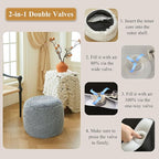 XeGe Fluffy Faux Fur Inflatable Pouf Ottoman, Soft Portable Shaggy Fuzzy Foot Stool, Gray Plush Furry Foot Rest Floor Pouf, Round Ottoman Cushion Living Room Bedroom Patio Dorm Desk, Light Grey