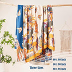 Boho Throw Blanket, 100% Cotton Ultra Soft Luxury Throw Rustic Quilt, 90"x98" Floral Bird Butterfly Farmhouse Decor Bed Blankets, All Season Rustic Reversible Bohemian Throw for Bed - Yellow