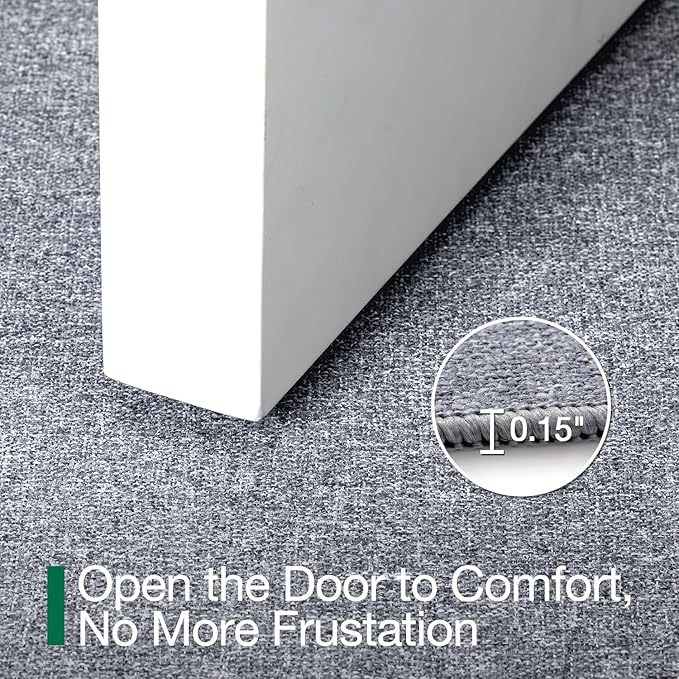 LUMI Ultra Thin Door Mat for Entryway,18"x59" Low Profile Non Slip Rubber Backing Indoor Doormat, Easy Clean Welcome Entrance Mat for Inside House, Patio,Light Grey