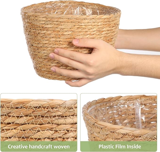 Woven Straw Flower Pot Seagrass Planters Basket Garden Plant Pot Containers Wicker Rattan Vase Sundries Organizer Storage Bins for Indoor Outdoor Plants