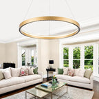 Modern Led Pendant Light Modern Led Chandelier, 1 Ring Circular Chandelier Dimmable Hanging Pendant Lighting for Living Room Dining Room Kitchen Island Foyer Office 23.6", 3000-6000K Gold