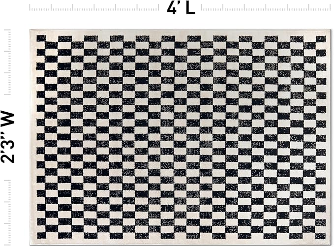 Rugshop Black and White Checkered Area Rug – High-Contrast Grid Pattern Carpet for Living Room, Bedroom, or Dorm – Trendy Contemporary Soft Floor Décor 2' 3" x 4' Black