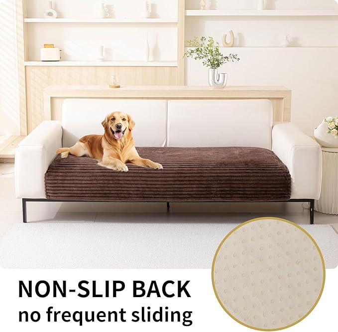 HAOMAIJIA Waterproof Couch Cover for Dogs Washable,Faux Fur Pet Couch Covers for Sofa,Soft Dog Bed Cover Non-Slip Couch Covers for 3 Cushion Couch Sofa Pet Friendly (Brown, 35" x 82" 1 Pack)