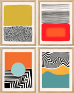 SIGNWIN Adhesive Canvas Poster Mid-Century Modern 1980s Geometric Color Blocks Abstract Shapes Illustrations Minimalism Decorative Rustic Cozy Zen for Living Room, Bedroom, Office - 11"x14"x4