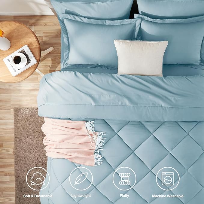 CozyLux King Size Comforter Set Light Blue - 7 Pieces Bed in a Bag King, Luxury Soft Bed Set for All Seasons, Bedding Set with Down Alternative Comforter, Sheets, Pillowcases & Shams