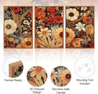 Aurlan Boho Burnt Orange Terracotta Wildflowers Framed Wall Art(16"x24"), 3 PCS Abstract Floral 3D Textured Canvas Artwork, Large Modern Vintage Botanical Nature Art Wall Decor for Home Office Living Room Bedroom