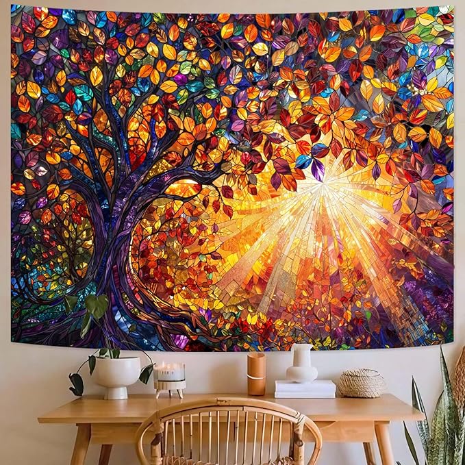 Lunerfex Tree of Life Tapestry Stained Glass Tapestry Wall Decor Tapestries for Bedroom Art Tapestries Wall Hanging for Bedroom Living Room Glass-Tree-03 70"x90"