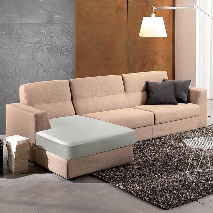 Yates Home Couch Covers for Sectional Sofa L Shape PU Leather Slipcover Water-Proof Elastic Chaise Seat Cover Protector Slip Cover for Settee Seater Replacement in Living Room（Chaise, Greylish Beige