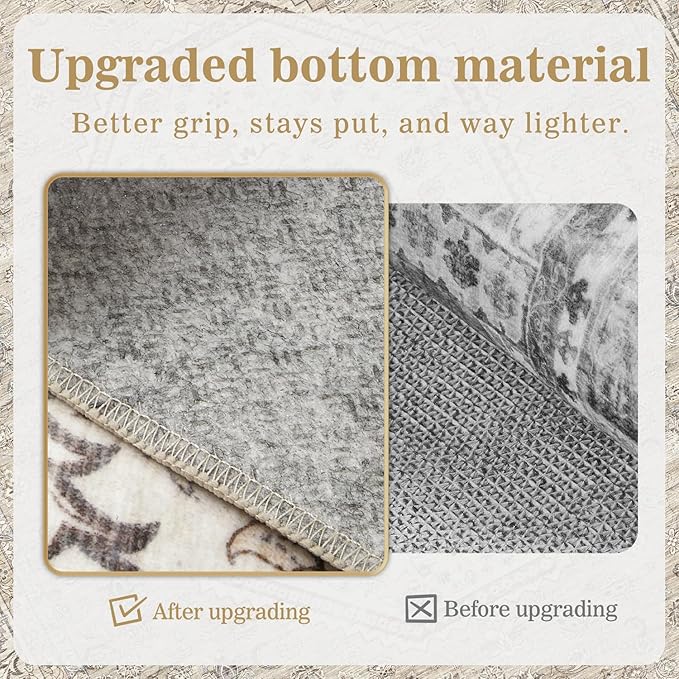 DCX Machine Washable Brown and Beige Area Rug 5x7, Non Slip Stain Resistant Vintage Floral Rug for Living Room Bedroom Nursery, Soft Low Pile Large Carpet