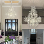 H65'' Silver Tree Branch Crystal High Ceilings Chandeliers,Modern Crystal Staircase Chandeliers, D48'' Foyer Chandelier for High Ceiling, Luxury Large Living Room Chandelier, 27-Lights