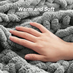 Chunky Knit Throw Blanket, 60''*80'' Knitted Throw Chenille Yarn for Bed Couch, Handmade Light Grey Crochet Big Thick Blanket, Machine Washable Cute Comfy Blanket for Home Decor
