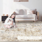 Area Rugs 8x10 Living Room: Washable Rug Modern Abstract Large Rugs Soft Non Slip Neutral Rug Stain Resistant Indoor Carpet for Bedroom Kitchen Dining Room Home Office Rugs(Blue Brown,8'x10')