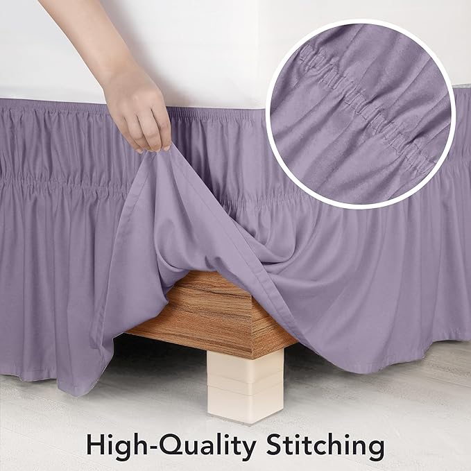 Utopia Bedding Queen Elastic Bed Ruffle - Easy Wrap Around Ruffle - Microfiber Bed Skirt with Adjustable Elastic Belt 16 Inch Tailored Drop - Hotel Quality Bedskirt, Fade Resistant (Queen, Lavender)
