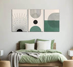 3 Pcs Sage Green Boho Canvas Wall Art Modern Abstract Minimalist Neutral Bohemian Sun Geometric Line Painting Picture Wall Decor Poster Print Artwork for Living Room Bedroom Home Decoration