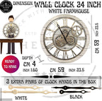The Gears Clock The Original Real Moving Gear Wall Clock Vintage Industrial Oversized Rustic Farmhouse (24 inch (60cm),White Farmhouse)