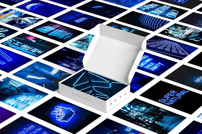 Y2K BOO Vibrant Blue Neon Wall Collage Kit - 50pcs Aesthetic Posters for Room Decor, Perfect Dorm and Bedroom Wall Art, Trendy Modern Neon Blue Collage Kit for Teen Girls