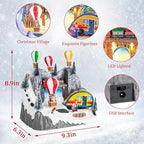 VCUTEKA Christmas Village, Hot Air Balloon Snow Mountain with Rotating Santa Claus Lighted Musical Village Perfect Addition to Your Christmas Indoor Decorations or Holiday Displays