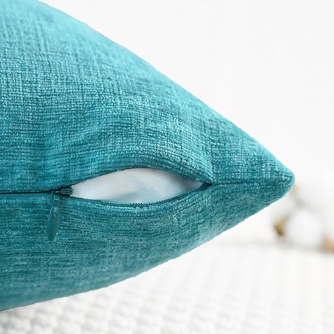 CaliTime Throw Pillow Covers Decorative 16 X 26 Inches Pack of 2 Cozy Chenille Cushion Cases for Couch Sofa Bed Living Room Home Lake Blue