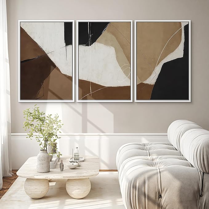SIGNWIN Framed Canvas Print Wall Art Modern Abstract Neutral Tone Minimalist Geometric Photography Modern Art Minimalist Black and White for Living Room, Bedroom, Office - 16"x24"x3 White