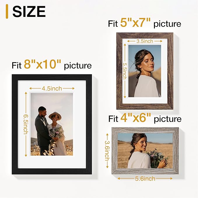 Vittanly 15 Pack Picture Frames Collage Wall Decor, Multi Sizes Including 3pcs 8x10, 6pcs 5x7 and 6pcs 4x6 Photo Frames, Gallery Frame Set for Wall or Tabletop Display, Black, Brown and Dark Grey
