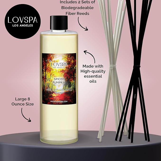 LOVSPA Spiced Pumpkin Diffuser Oil - Fall Essential Oils for Diffuser Refill & Air Freshener Room Spray - Long-Lasting & Natural Home Fragrance, Scented Oil for Diffusers, USA Made, 8 oz